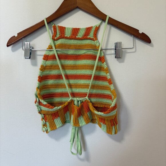 Urban Outfitters Crochet Tank Halter Crop Top Orange Green Size Small - Picture 3 of 9